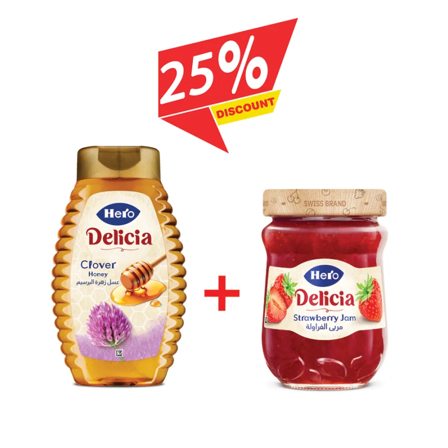 Clover Honey Squeeze- 450gm + Strawberry Jam- 350 gm – 25% Discount